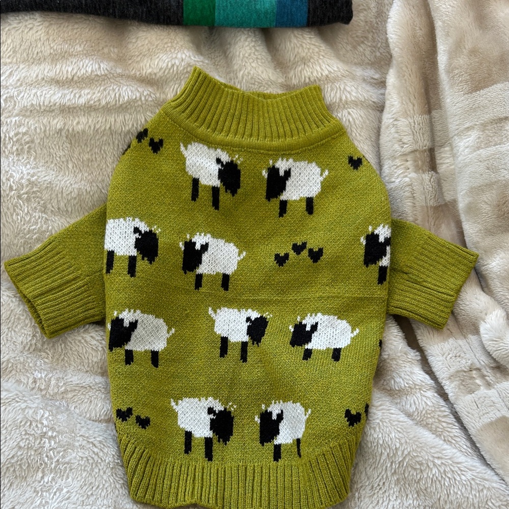 Green Sheep Pattern Dog Sweater